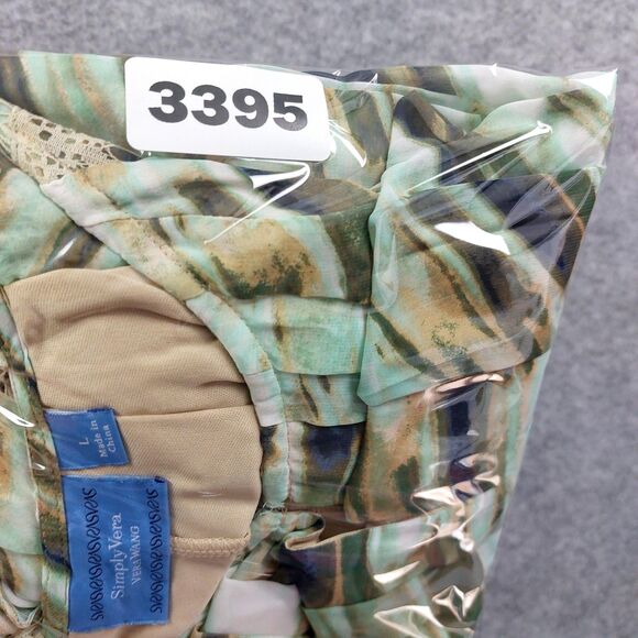 Simply Vera Wang Dress Sz L Green Cream Abstract Pleated Sleeveless Boho Comfort - Picture 12 of 12